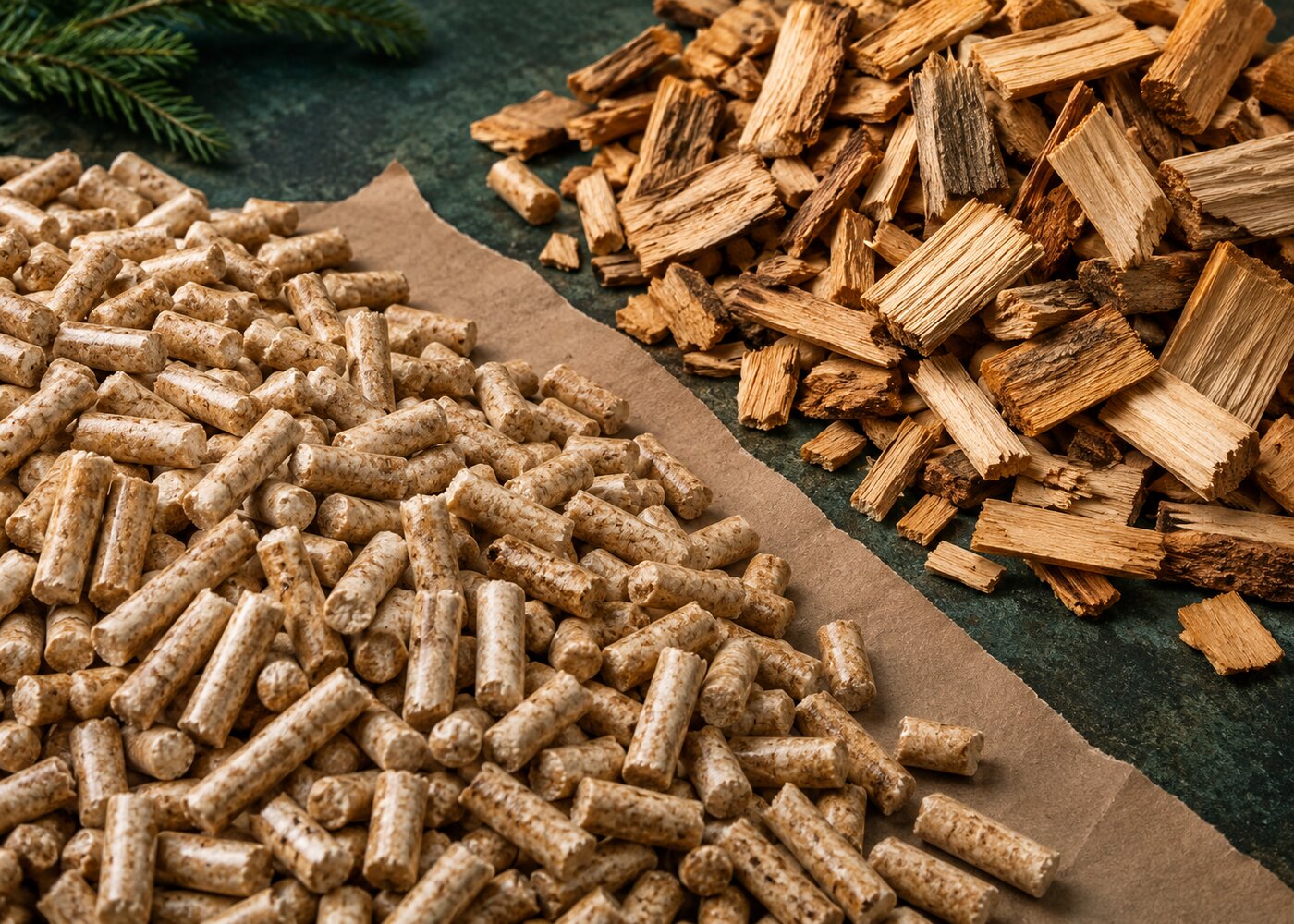 Natural wood pellets and wood chips